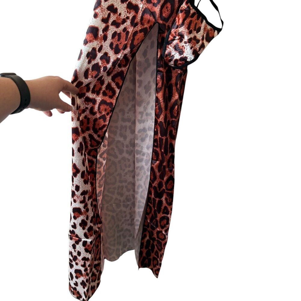 Fredericks Hollywood Lace Satin Gown S Leopard Slit Nightgown Set Boudoir NWT - Picture 7 of 16